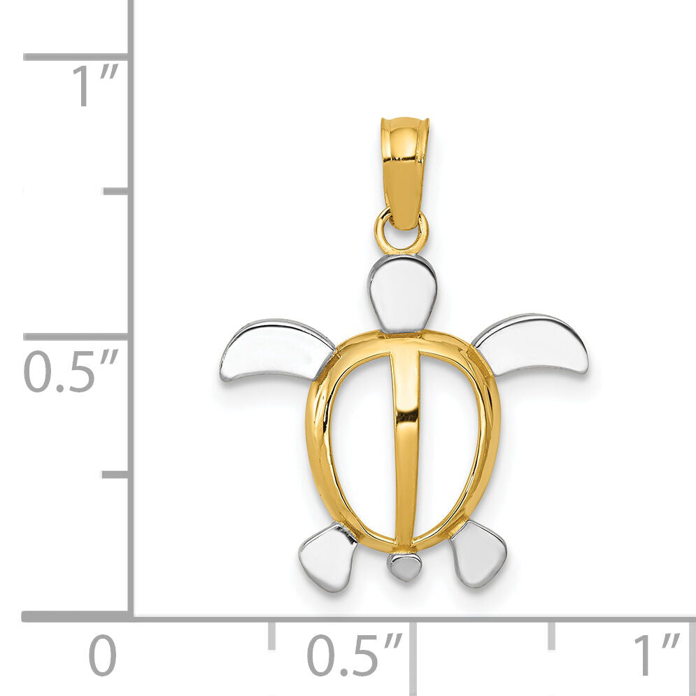 14K and Rhodium Sea Turtle Pendant-K3307