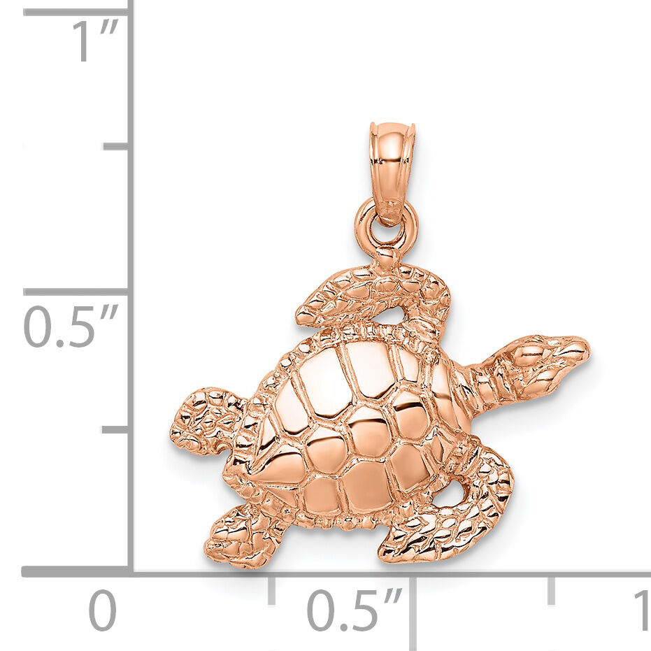 14k Rose Gold Textured Sea Turtle Charm-K3308R