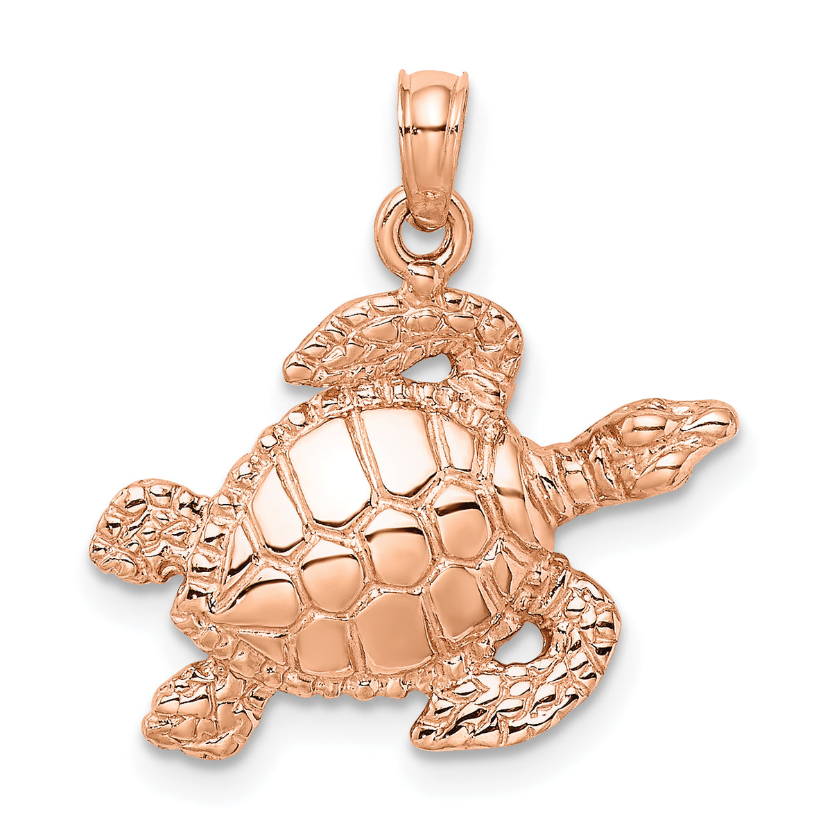 14k Rose Gold Textured Sea Turtle Charm-K3308R