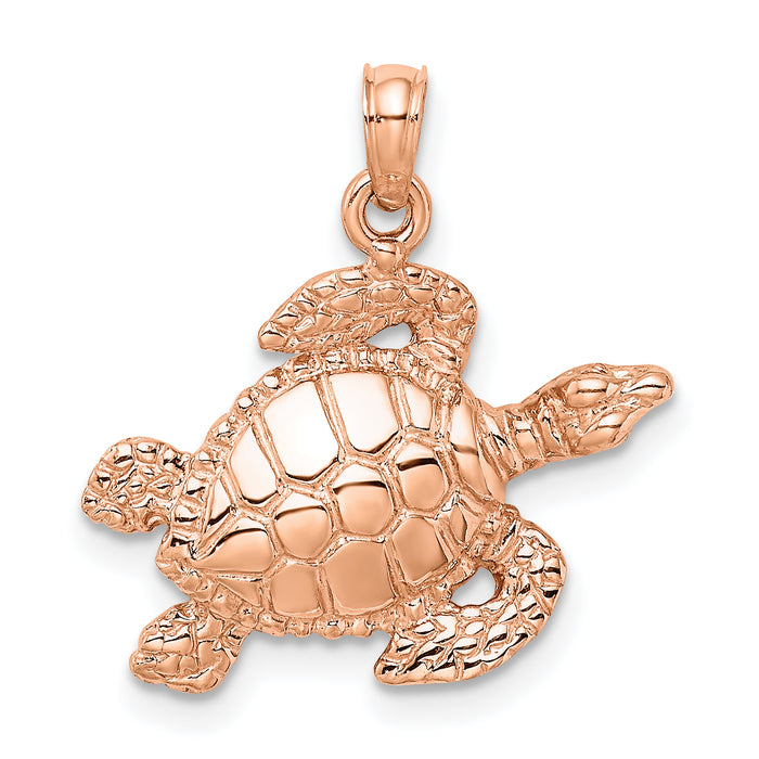 14k Rose Gold Textured Sea Turtle Charm-K3308R