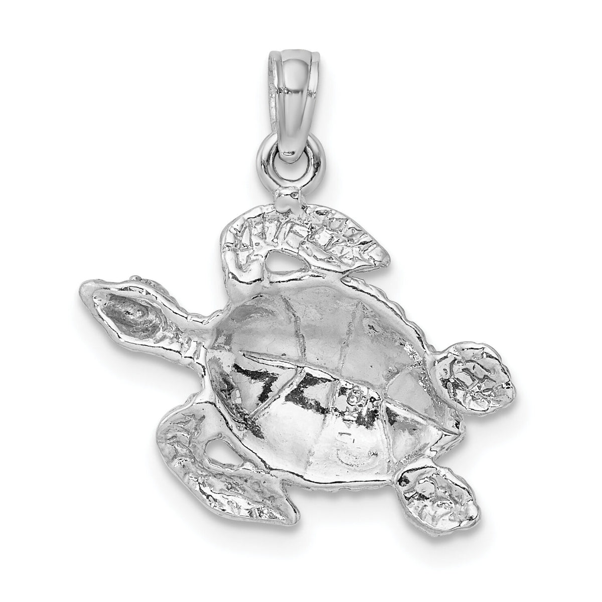 14K White Gold Textured Sea Turtle Charm-K3308W