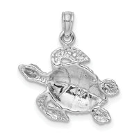 14K White Gold Textured Sea Turtle Charm-K3308W
