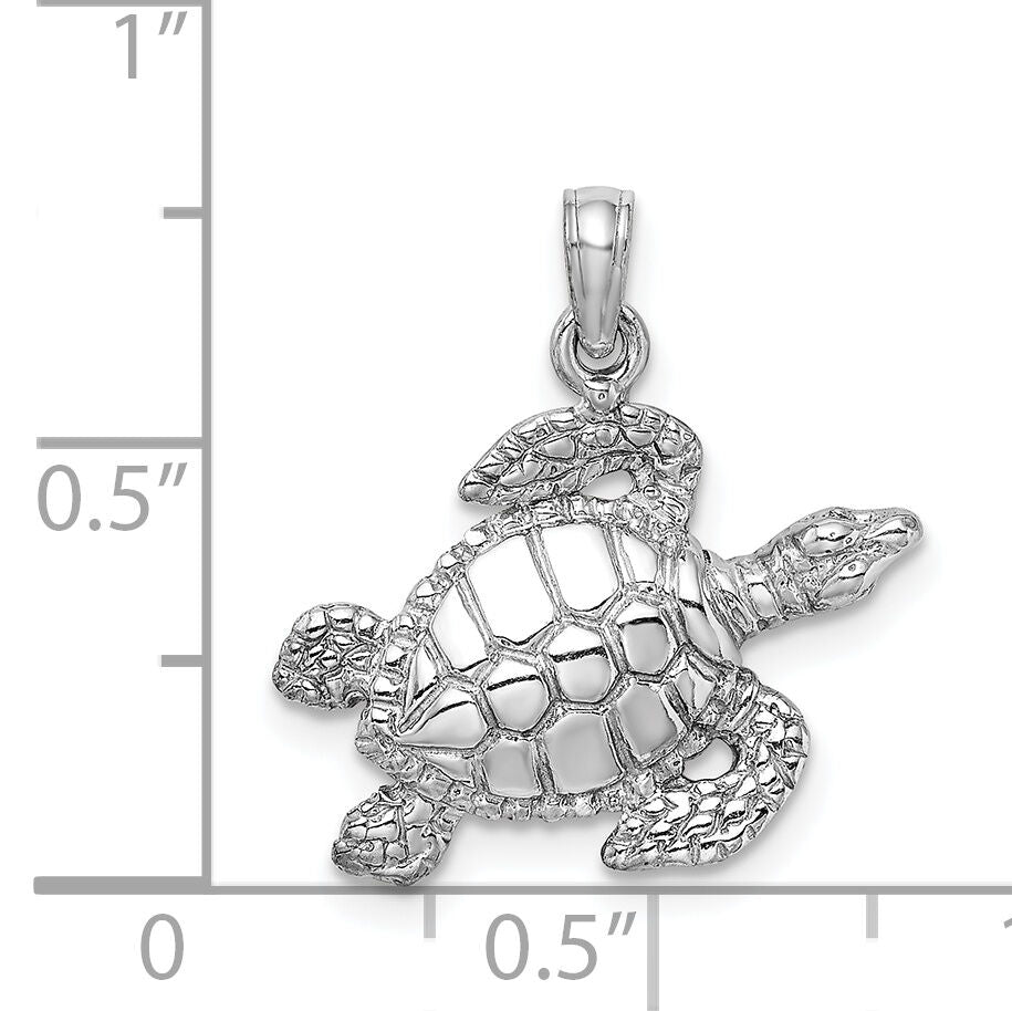 14K White Gold Textured Sea Turtle Charm-K3308W