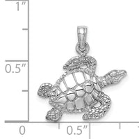 14K White Gold Textured Sea Turtle Charm-K3308W