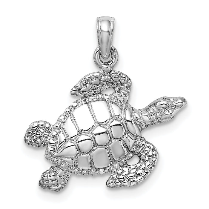 14K White Gold Textured Sea Turtle Charm-K3308W