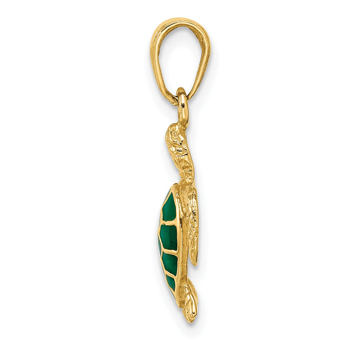 14k Green Enameled Sea Turtle Pendant-K3309GN