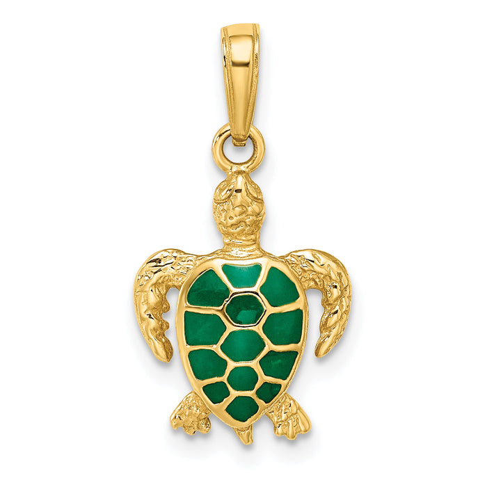 14k Green Enameled Sea Turtle Pendant-K3309GN