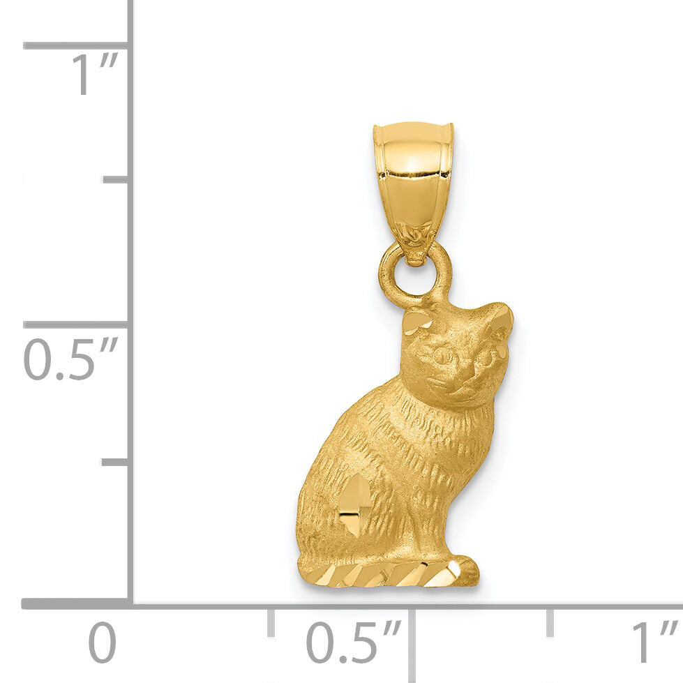 14K Diamond-cut Cat Pendant-K3351