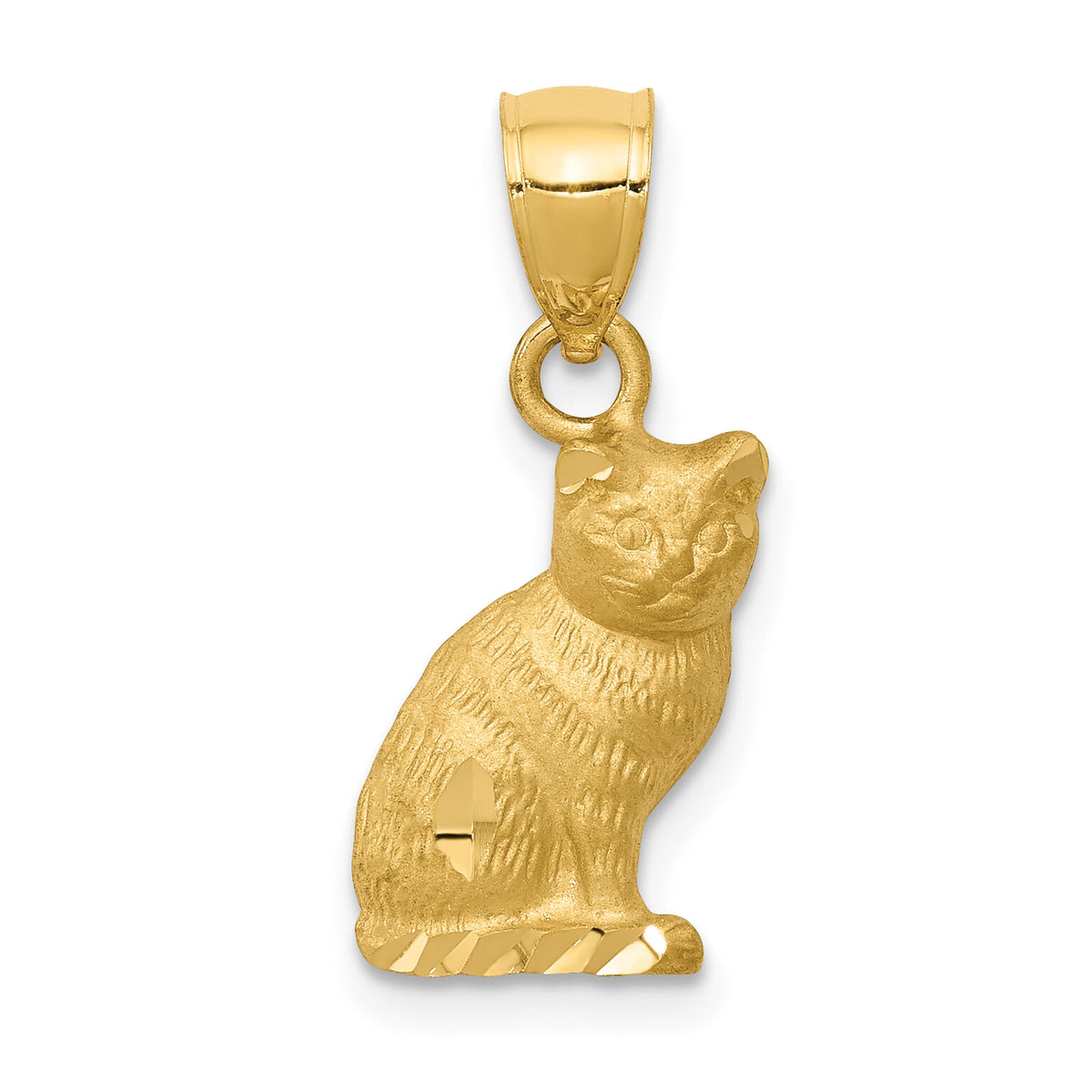 14K Diamond-cut Cat Pendant-K3351