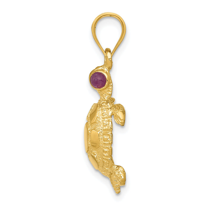 14k Turtle with Ruby Eyes Pendant-K343