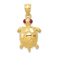 14k Turtle with Ruby Eyes Pendant-K343