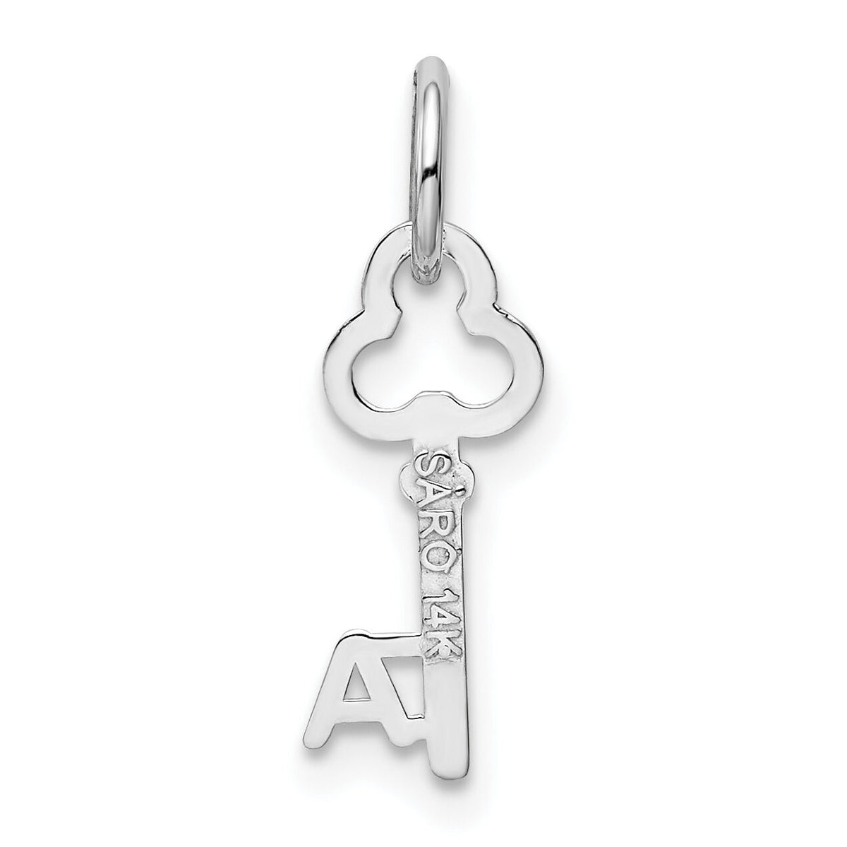 14K White Gold Key Letter A Initial Charm-K3434A