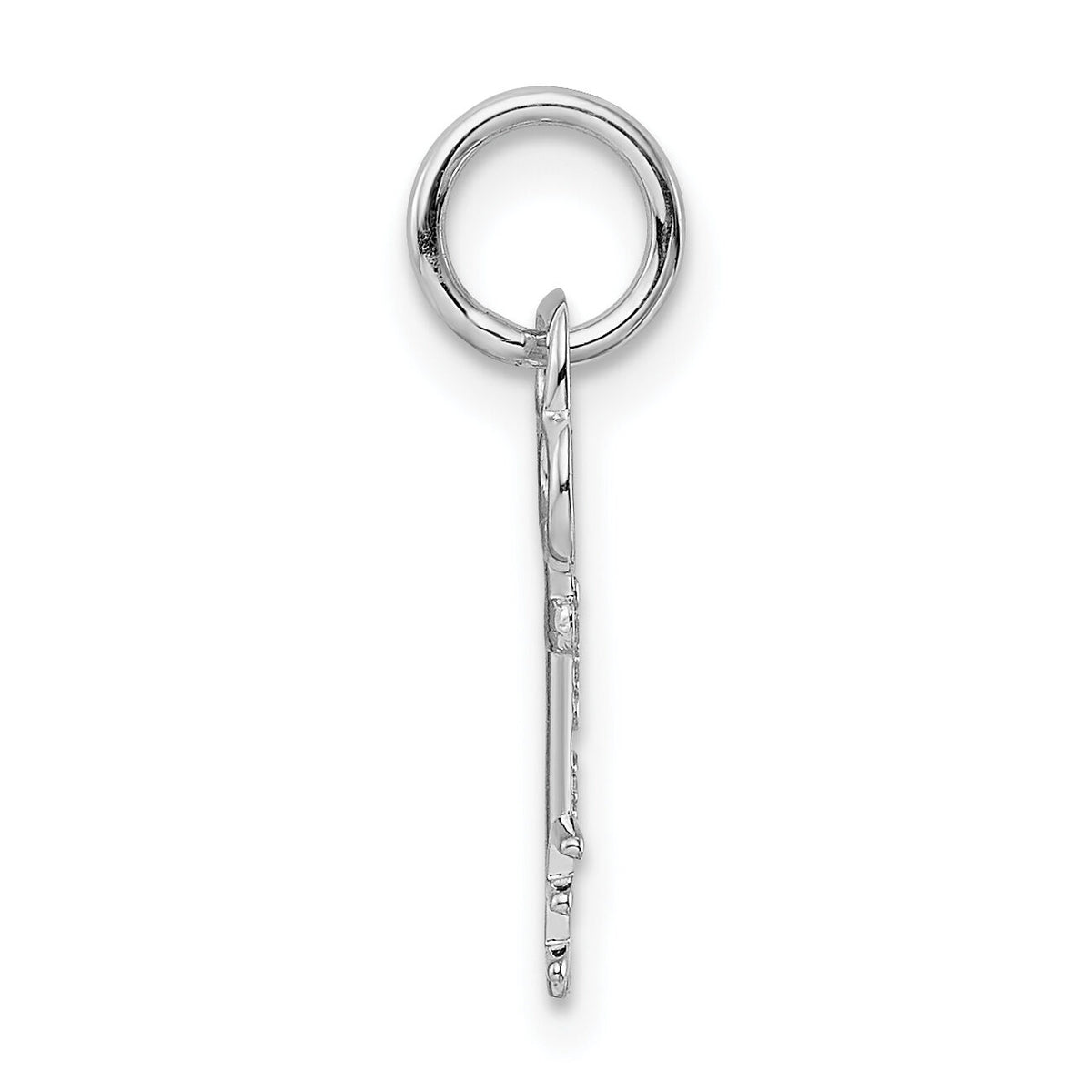 14K White Gold Key Letter E Initial Charm-K3434E