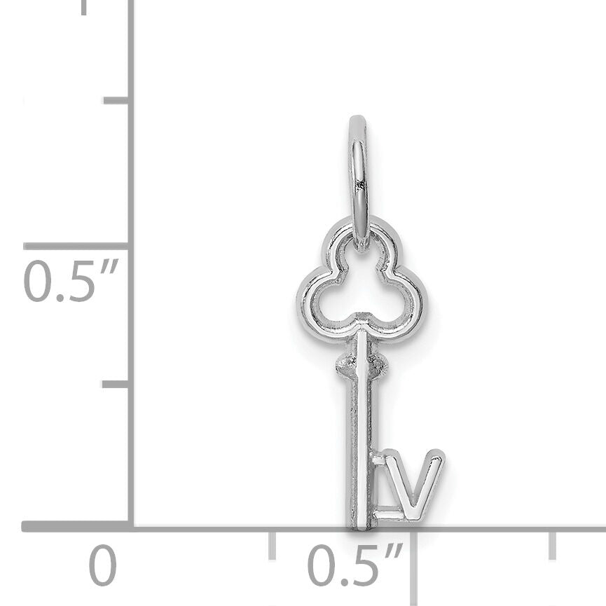14K White Gold Key Letter V Initial Charm-K3434V