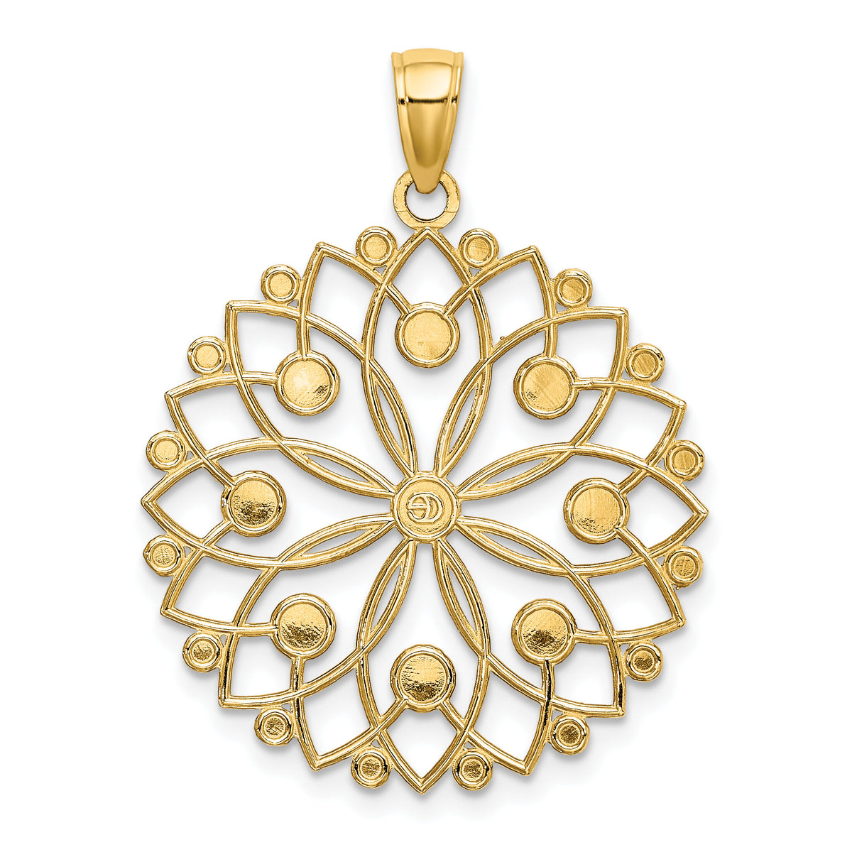 14k and White Rhodium Diamond-cut Flower Pendant-K3452