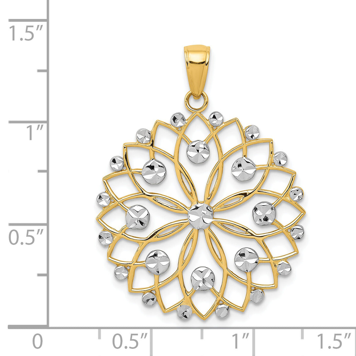 14k and White Rhodium Diamond-cut Flower Pendant-K3452