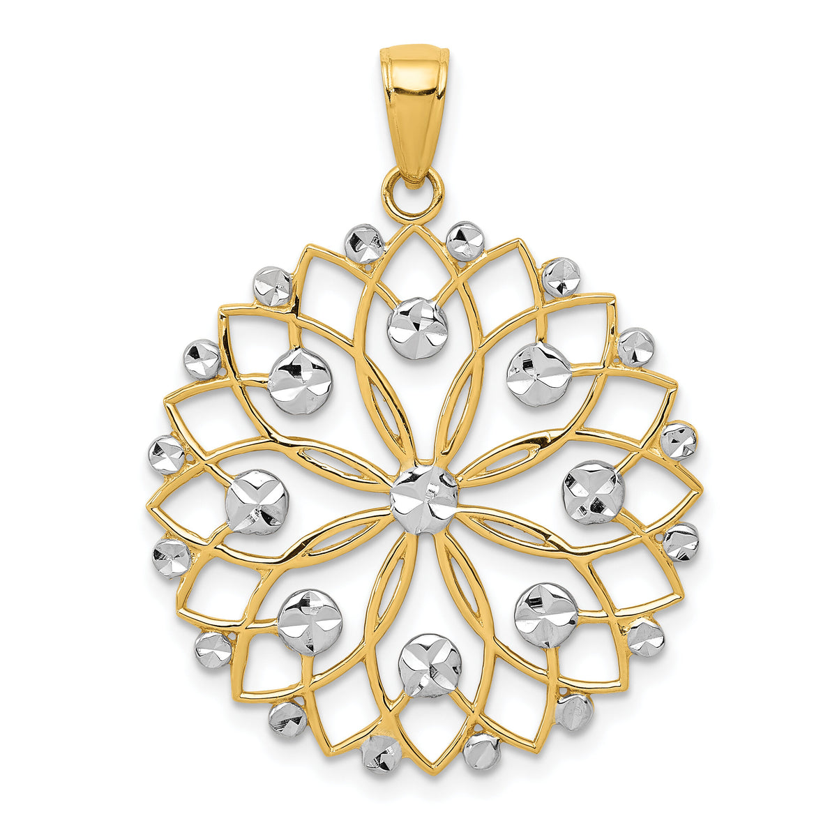 14k and White Rhodium Diamond-cut Flower Pendant-K3452