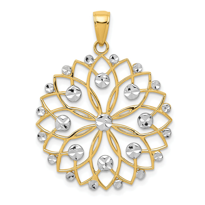 14k and White Rhodium Diamond-cut Flower Pendant-K3452