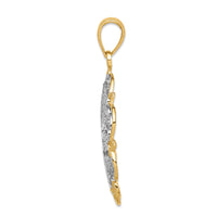 14K w/Rhodium Filigree Hearts W/Scalloped Edge Pendant-K3462