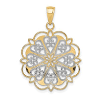 14K w/Rhodium Filigree Hearts W/Scalloped Edge Pendant-K3462