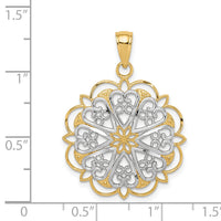 14K w/Rhodium Filigree Hearts W/Scalloped Edge Pendant-K3462