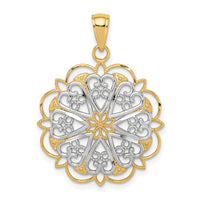 14K w/Rhodium Filigree Hearts W/Scalloped Edge Pendant-K3462