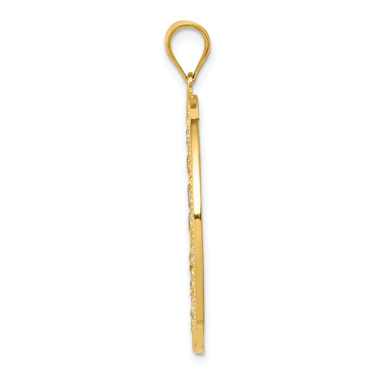 14K and Rhodium Diamond-cut Circle Pendant-K3484