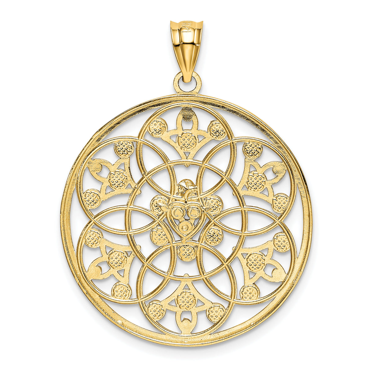 14K and Rhodium Diamond-cut Circle Pendant-K3484
