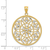 14K and Rhodium Diamond-cut Circle Pendant-K3484