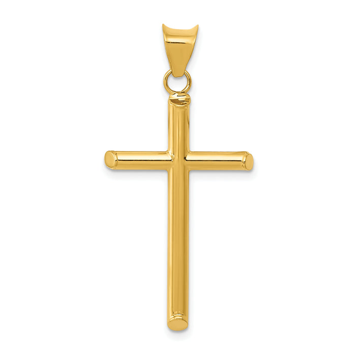 14k 3-D Polished Hollow Cross Pendant-K3606