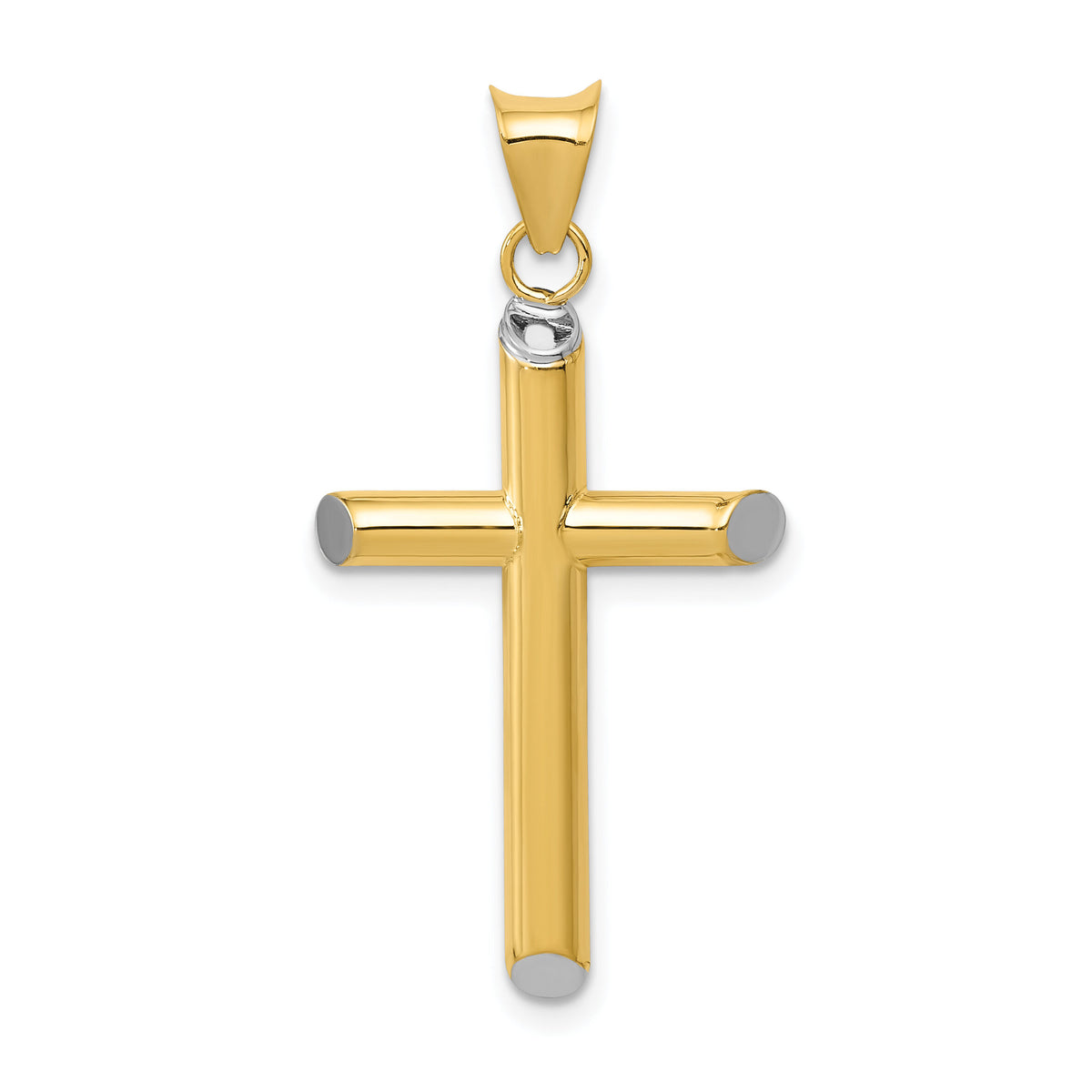 14k w/Rhodium 3-D Hollow Cross Pendant-K3616