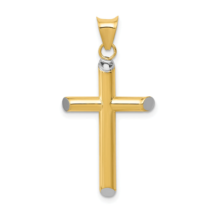 14k w/Rhodium 3-D Hollow Cross Pendant-K3616