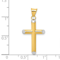 14k w/Rhodium 3-D Hollow Cross Pendant-K3617