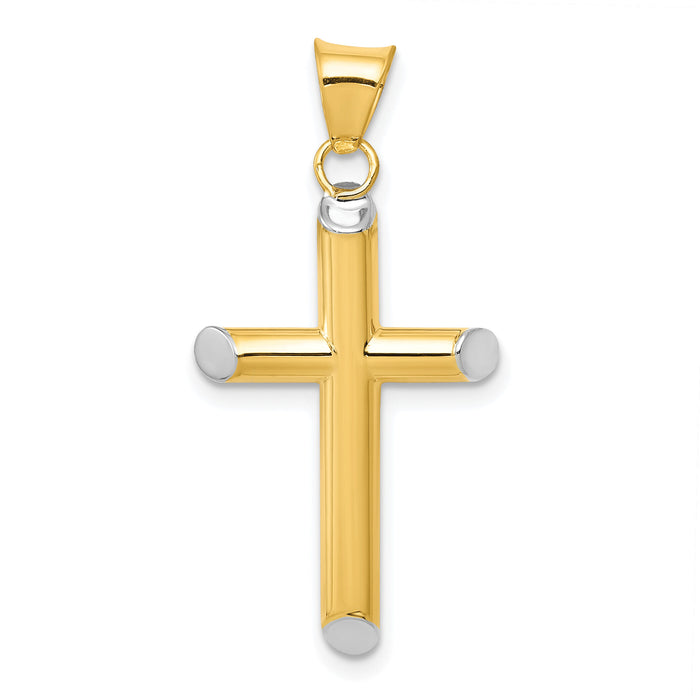 14k w/Rhodium 3-D Hollow Cross Pendant-K3617