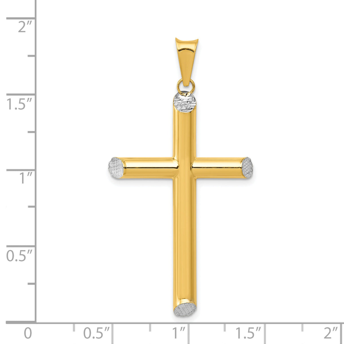 14K W/Rhodium 3-D Hollow D/C Cross Pendant-K3622