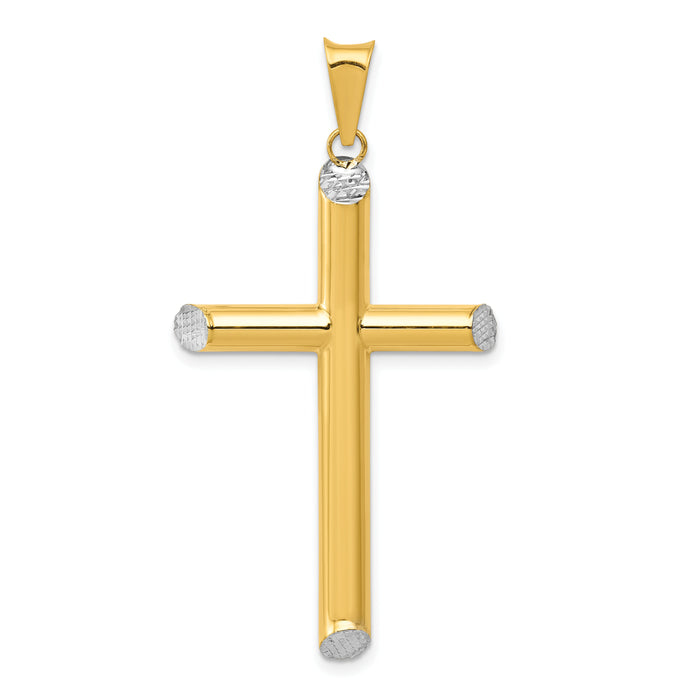 14K W/Rhodium 3-D Hollow D/C Cross Pendant-K3622