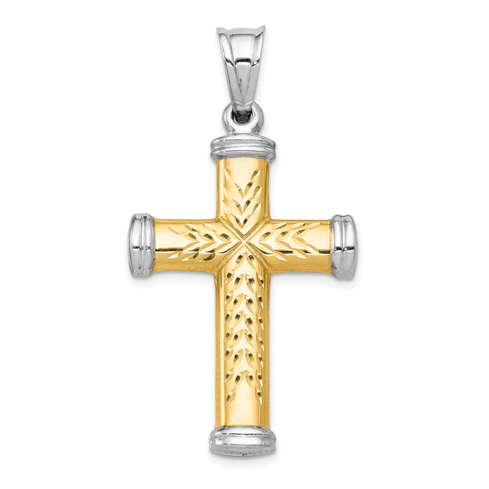 14K Two-Tone and Rhodium Reversible Cross-K3639