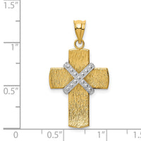 14K Two-tone Diamond-cut Cross Pendant-K3643