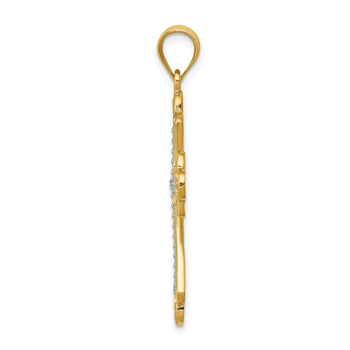 14K w/Rhodium Budded Cross Pendant-K3649