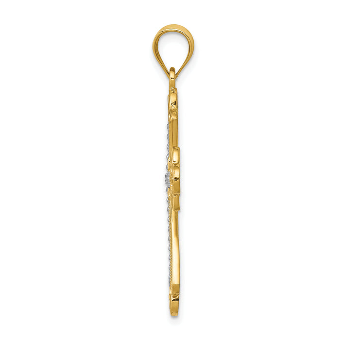 14K w/Rhodium Budded Cross Pendant-K3649