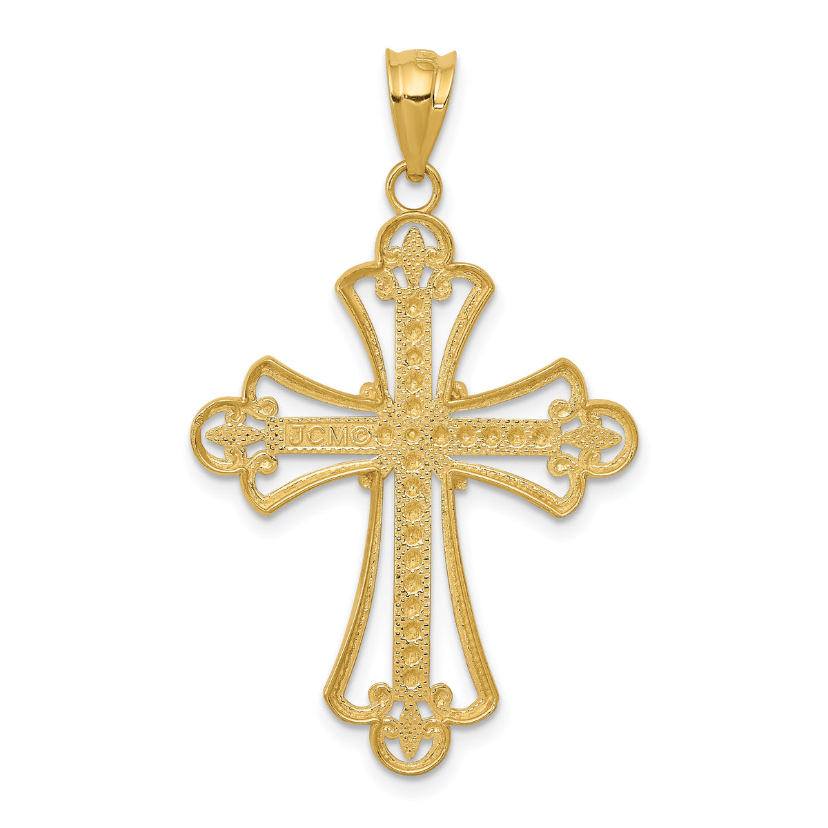 14K w/Rhodium Budded Cross Pendant-K3649