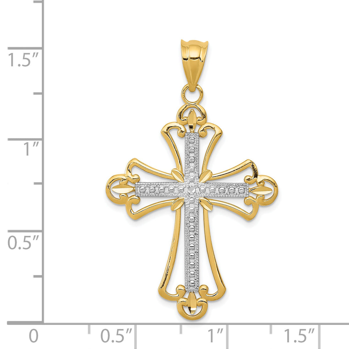 14K w/Rhodium Budded Cross Pendant-K3649