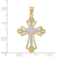 14K w/Rhodium Budded Cross Pendant-K3649