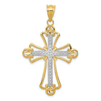 14K w/Rhodium Budded Cross Pendant-K3649