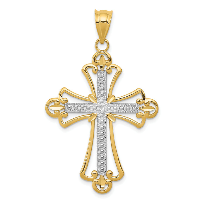 14K w/Rhodium Budded Cross Pendant-K3649