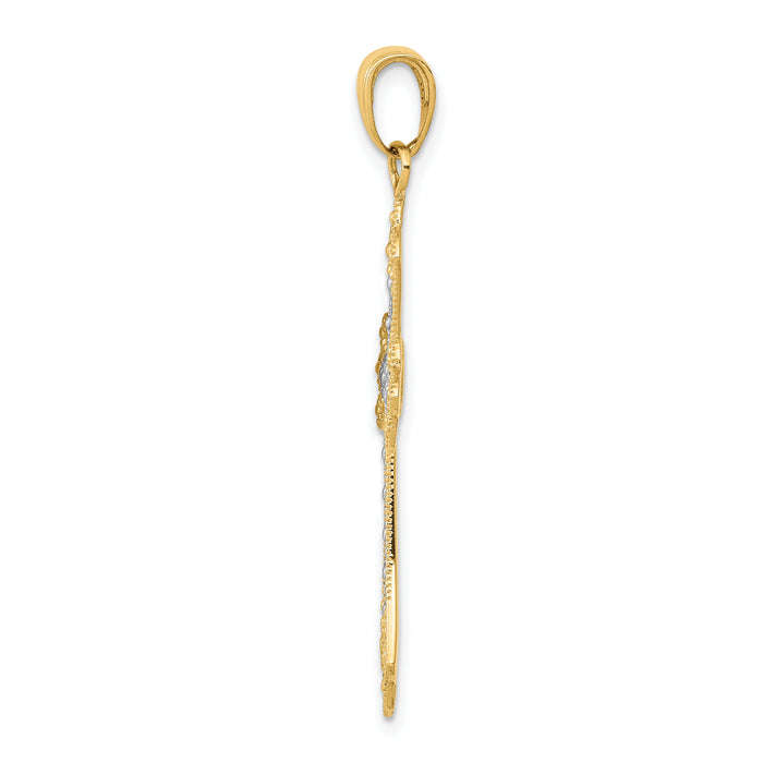 14k w/Rhodium Textured Cross Pendant-K3659