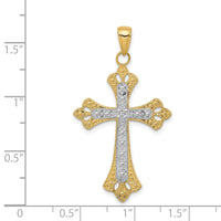 14k w/Rhodium Textured Cross Pendant-K3659