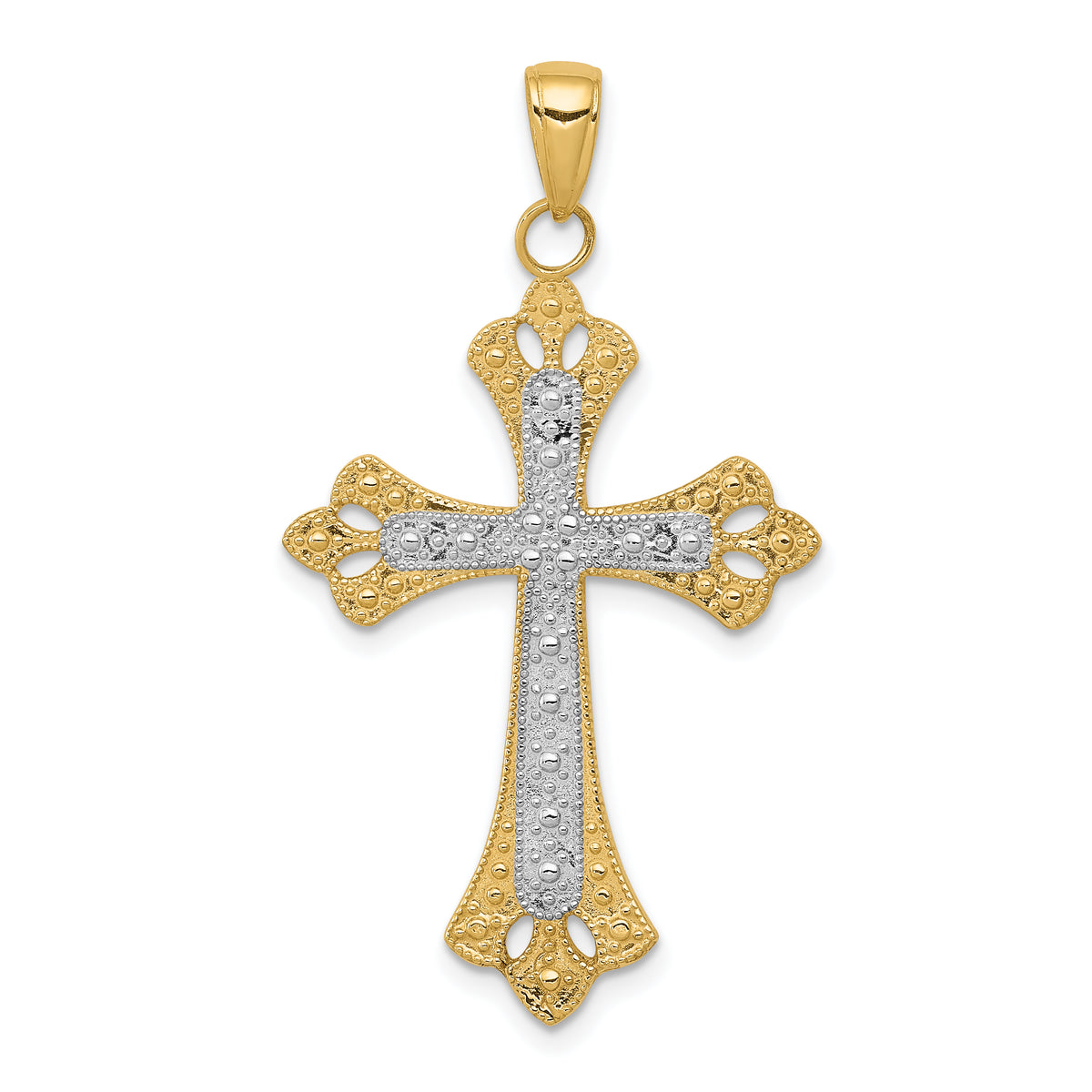 14k w/Rhodium Textured Cross Pendant-K3659