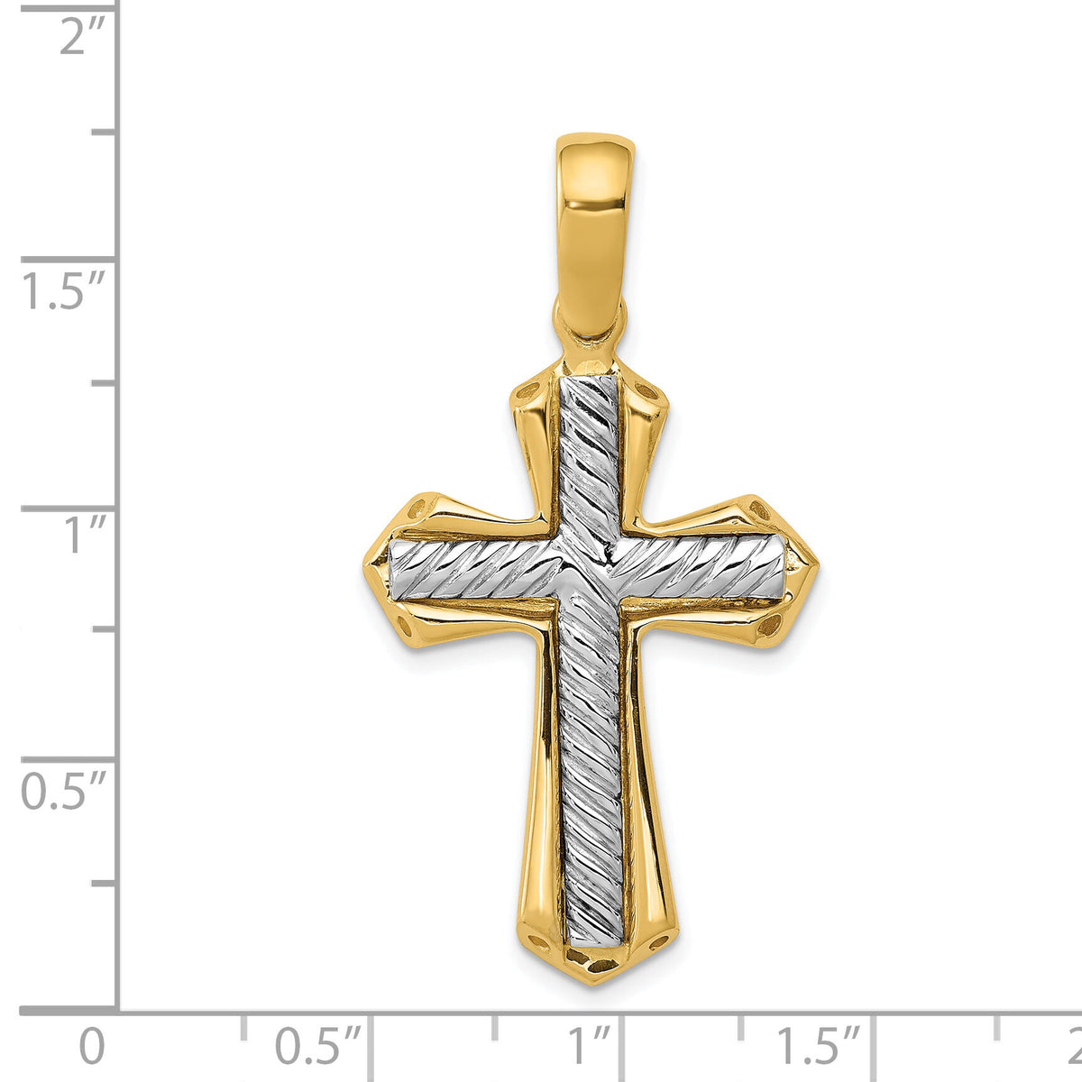 14k Two-tone Solid Cross Pendant-K3664