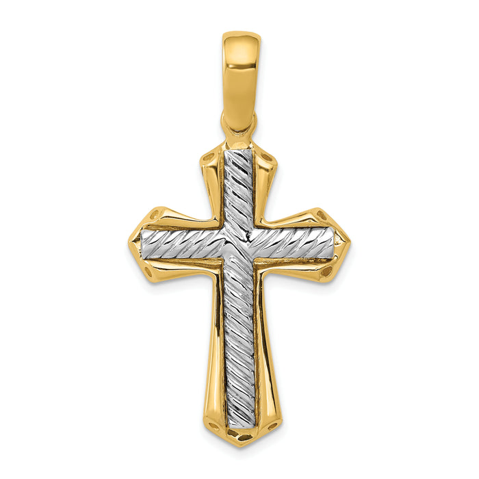 14k Two-tone Solid Cross Pendant-K3664
